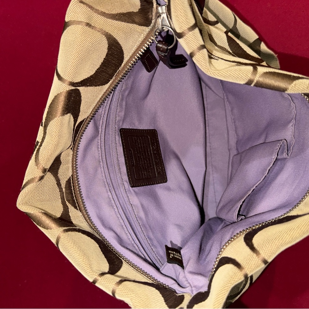 Coach Tan and Brown Signature Shoulder Bag Turns To Crossbody Bag - Picture 12 of 13